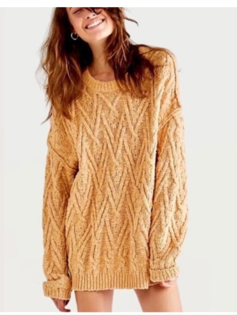 Free People Cozy Chunky Cable Knit Sweater - Camel
